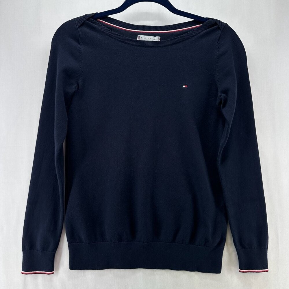 Tommy Hilfiger Sweater Womens XS Jumper Lap Shoulder Long Sleeve Pullover Blue
